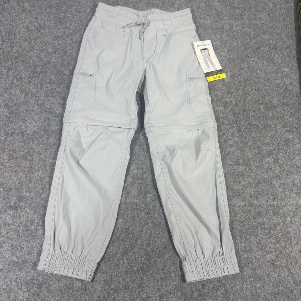 Eddie Bauer Kids Gray Convertible Jogger Pants Zip Off Shorts Size S 7/8 NEW